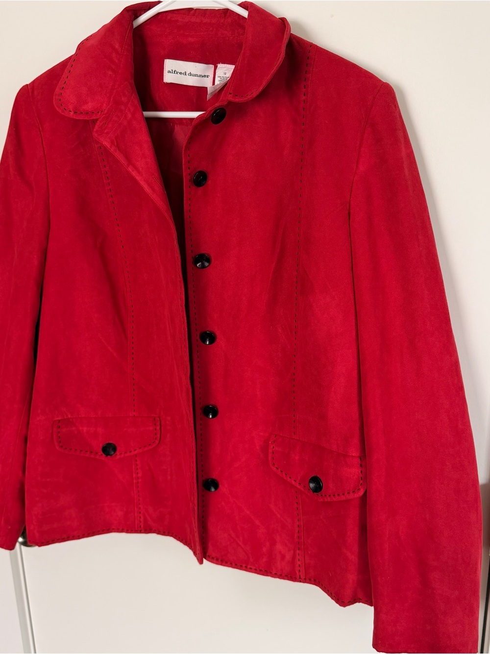 Alfred Dunner Red Suede Button-Front Jacket - Picture 2 of 6